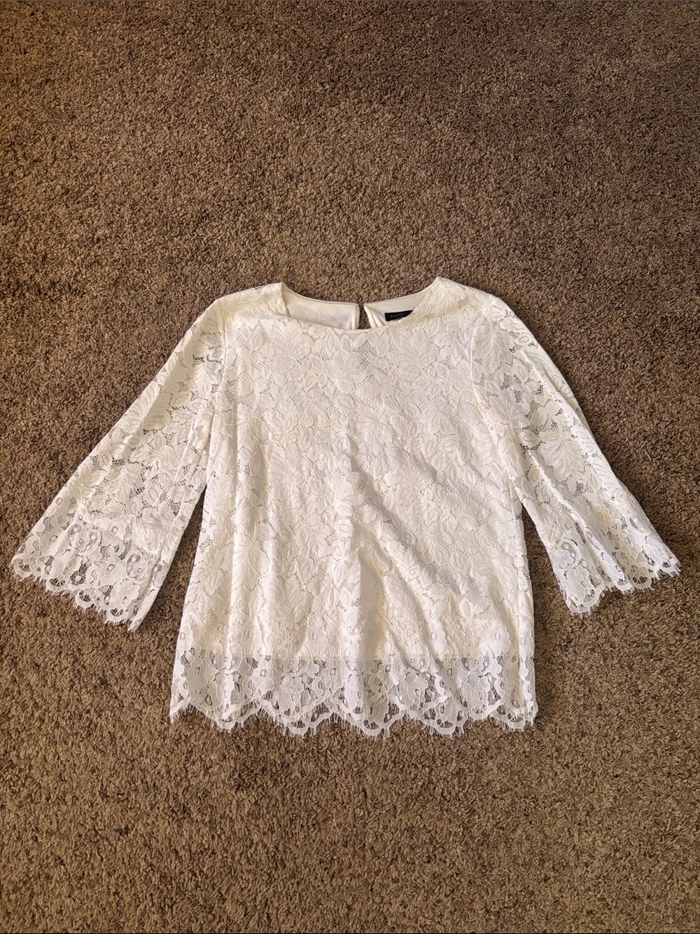 Banana Republic White Lace 3/4 Sleeve Top S